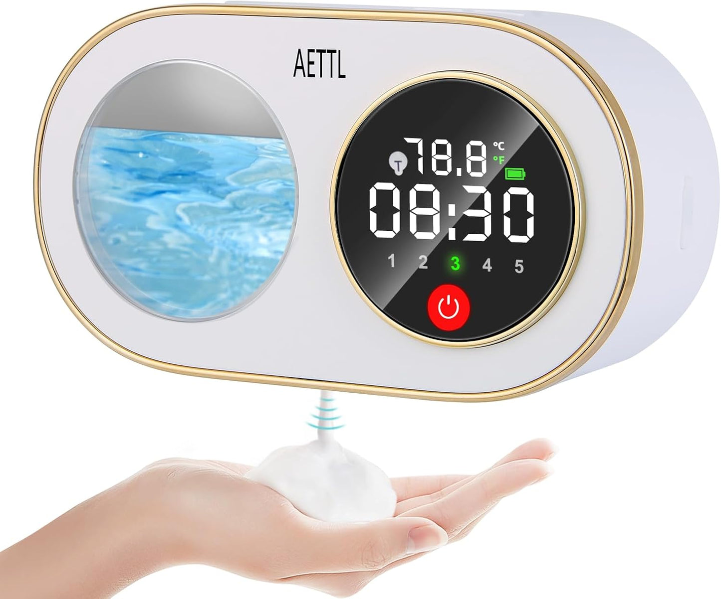 Automatic Foam Soap Dispenser Touchless Wall Mounted, USB-C Rechargeable with Smart Screen Temperature Display & Ambient Light, 7 Adjustable Levels, 16.9 oz for Kitchen Bathroom Commercial,White