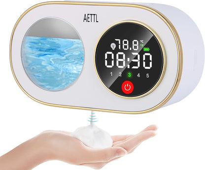 Automatic Foam Soap Dispenser Touchless Wall Mounted, USB-C Rechargeable with Smart Screen Temperature Display & Ambient Light, 7 Adjustable Levels, 16.9 oz for Kitchen Bathroom Commercial,White