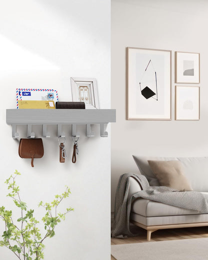Key Holder Wall Mount Adhesive Magnetic - Hanging Key Hooks with Mail Organizer for Wallet House Accessories - Keys Hanger Rack with Shelf for RV Camper Entryway Door Home Living Room Decor Black