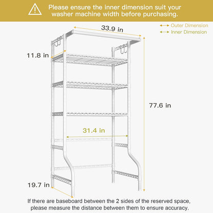 Ulif U11 Over Washer and Dryer Shelves, 3 Tiers Laundry Room Storage and Organizer Standing Shelf, Metal Freestanding Clothes Drying Rack, 33.9" W x 19.7" D x 77.6" H, Black