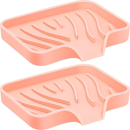 2PCS Self Draining Soap Holder,Spofit Silicone Soap Dish, Suitable for for Kitchen, Bathroom, Shower, Bath Tub,Soap Container (White)