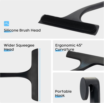 10.7“ Wide All-Purpose Shower Squeegee for Glass Doors, Squeegee for Shower Glass with Hook, Window Squeegee for Home, Small Squeegee for Shower, Bathroom, Car Glass, Mirror (Black)