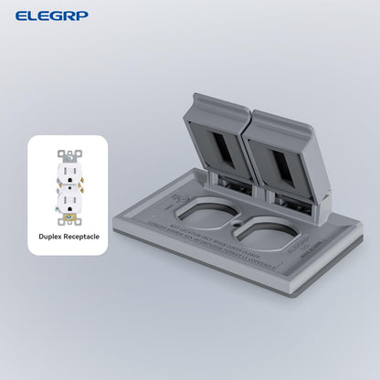 ELEGRP Horizontal Outdoor Cover for Duplex Receptacles, 2-Hole Weatherproof Wall Plate, Outdoor Electrical Outlet Cover, Standard Size 1-Gang 4.55” x 3.02”, Thermoplastic, 1 Pack, Grey