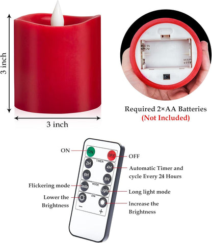 3"x4" Flickering Flameless Battery Candles with Timer, White Realistic LED Pillar Candles, Set of 2 Large Remote-Operated Candles for Home Indoor/Outdoor & Holiday Decor