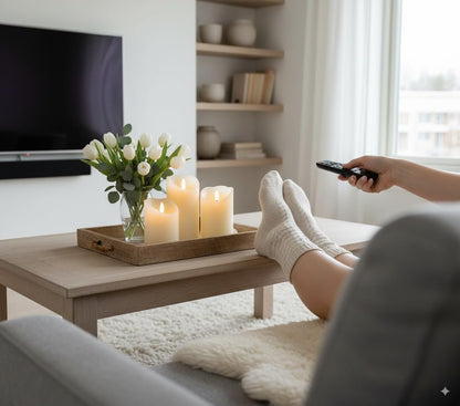 VENTA Set of 3 White Pillar Candles | Real Wax Battery Operated Flickering LED Candles with Remote | Timeless Decor for Farmhouse, Modern & Mantel Displays