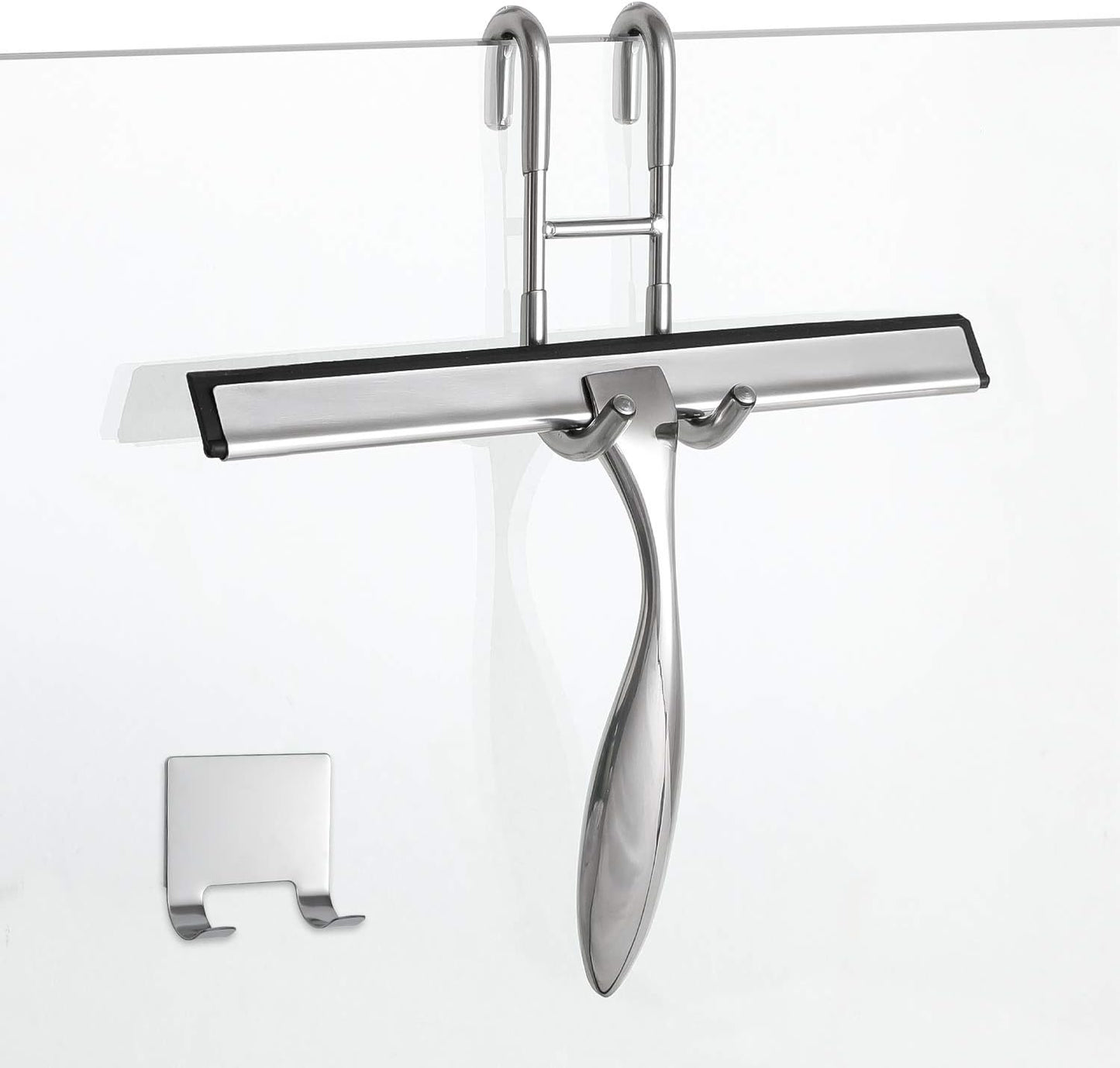 Simtive 14-Inch Shower Squeegee Set, Includes Shower Door Hook and Adhesive Hook, Squeegee for Shower Doors, Mirror and Window, Silver