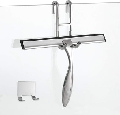 Simtive 14-Inch Shower Squeegee Set, Includes Shower Door Hook and Adhesive Hook, Squeegee for Shower Doors, Mirror and Window, Silver