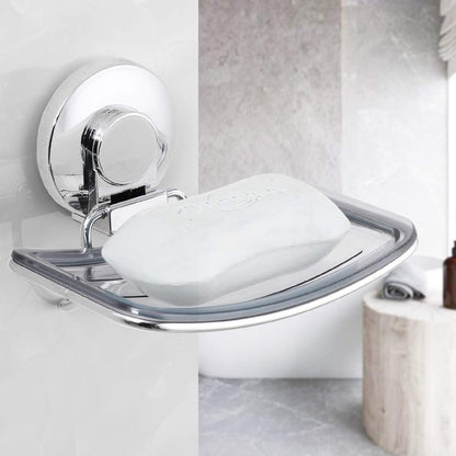 LEVERLOC Soap Dish Holder for Shower Suction Cup Wall Mounted Self Draining NO-Drilling Removable Bar Soap Sponge Holder for Bathroom Bathtub Kitchen Sink Waterproof Strong Vacuum Suction Adhesion