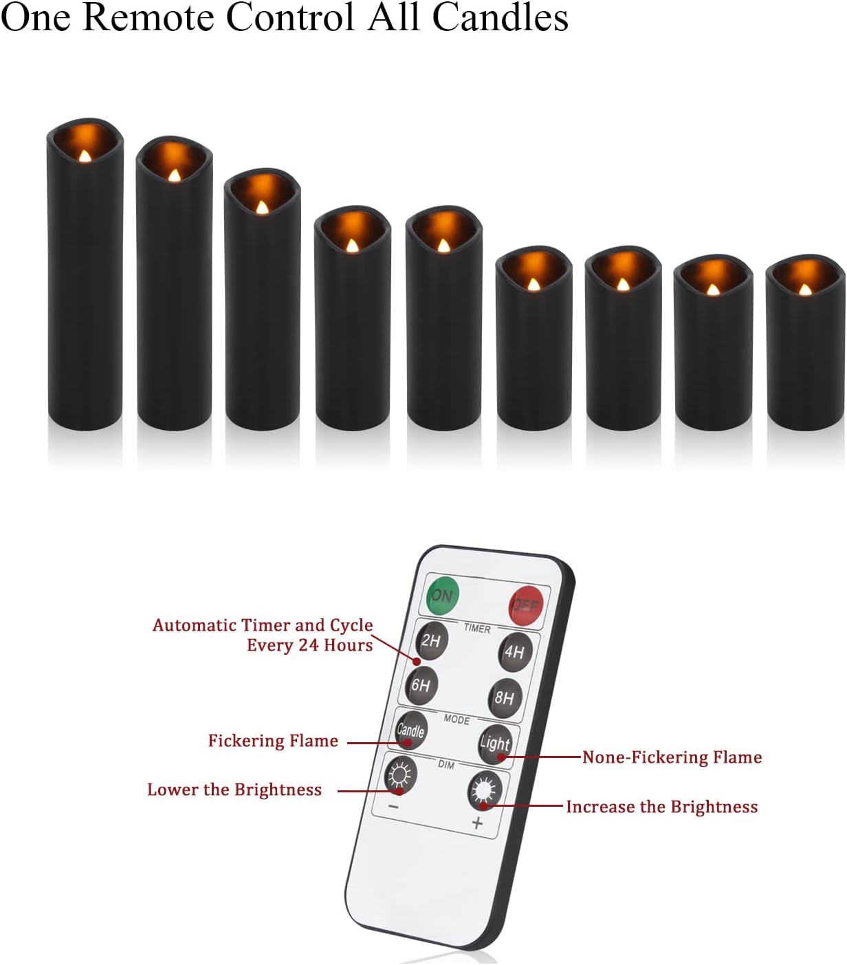 antizer Flameless Candles Led Candles Pack of 9 (H 4" 5" 6" 7" 8" 9" x D 2.2") Real Wax Battery Candles with Remote Timer for Home Fireplace Decor Wedding Festival Decor (Ivory 9 Pack)