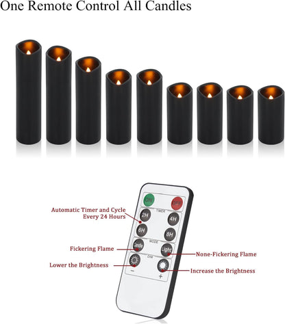 antizer Flameless Candles Led Candles Pack of 9 (H 4" 5" 6" 7" 8" 9" x D 2.2") Real Wax Battery Candles with Remote Timer for Home Fireplace Decor Wedding Festival Decor (Ivory 9 Pack)