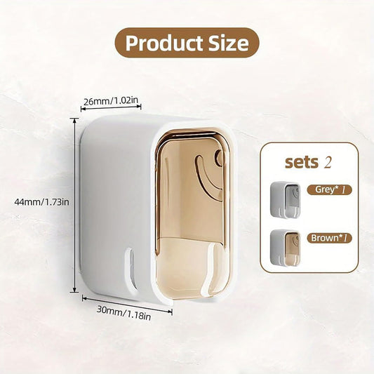 2 Pcs Toothbrush Holders for Bathroom, Toothbrush Holder Wall Mounted with Cover - Moisture-Proof and Dust-Proof Toothbrush Storage Organizer for Family & Travel