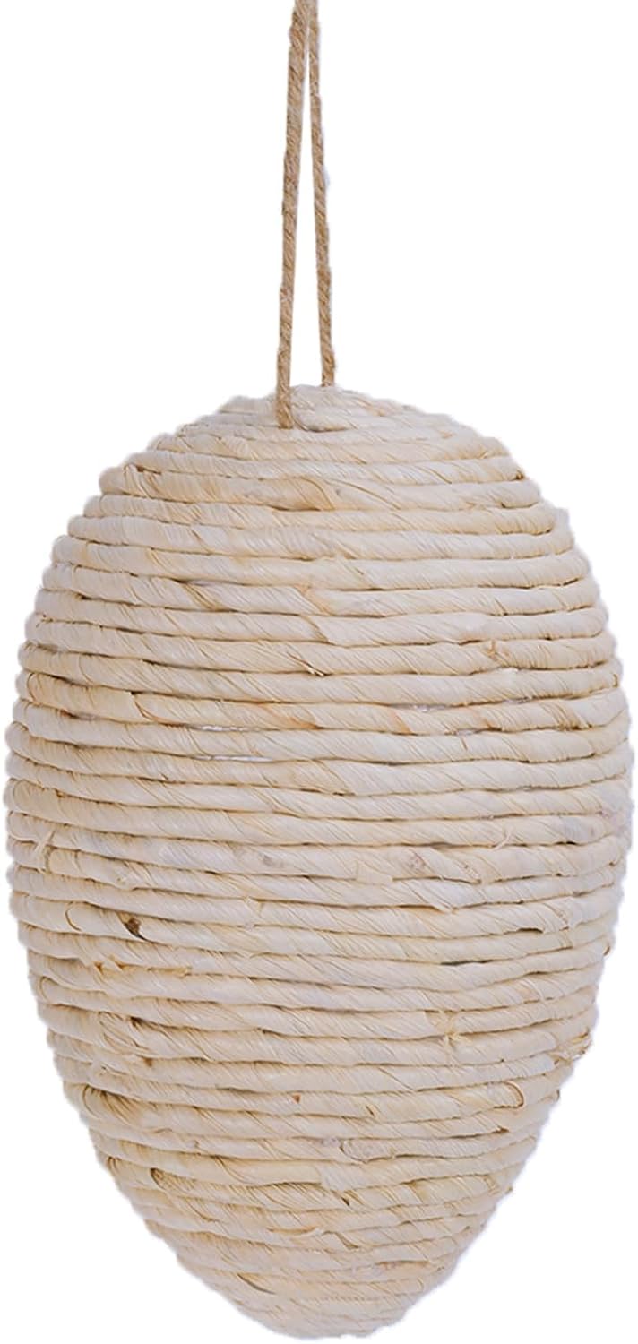 Brownlily Woven Corn Husk Wasp Nest - Sturdy Foam Core Holds Shape, Waterproof Hanging Hornet Deterrent for Patio, Garden, Porch - Rope Woven