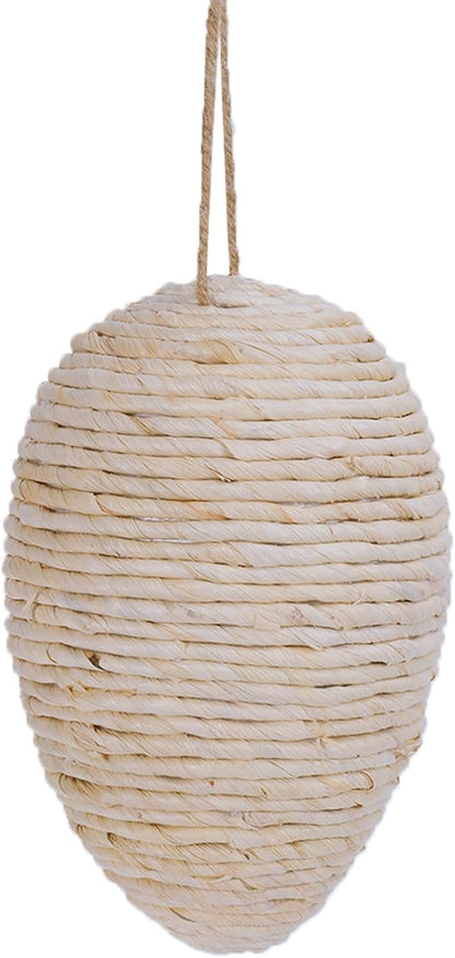 Brownlily Woven Corn Husk Wasp Nest - Sturdy Foam Core Holds Shape, Waterproof Hanging Hornet Deterrent for Patio, Garden, Porch - Rope Woven