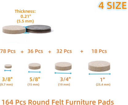 Furnigear Felt Furniture Pads for Hardwood Floors - Self Adhesive Chair Felt Pads, Floor Protector for Furniture Feet, Furniture Sliders Moving Your Furniture Smoothly - Anti Scratch 96 Pcs 3/4" Round