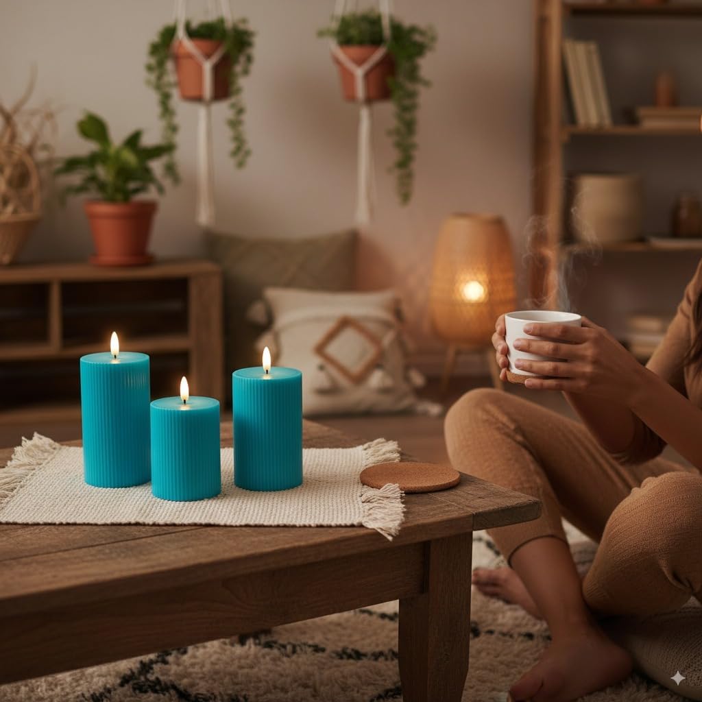 VENTA Set of 3 White Pillar Candles | Real Wax Battery Operated Flickering LED Candles with Remote | Timeless Decor for Farmhouse, Modern & Mantel Displays