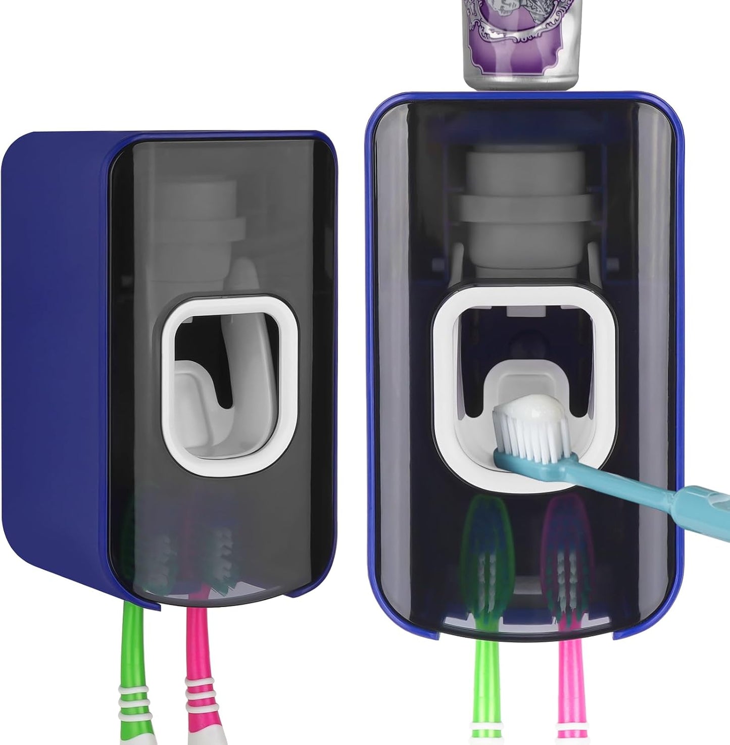 2 Slot Toothbrush Holder and Toothpaste Dispenser Wall Mounted, Automatic Toothpaste Squeezer, 2 in 1 Tooth Brush Toothpaste Organizer for Shower (Grey)