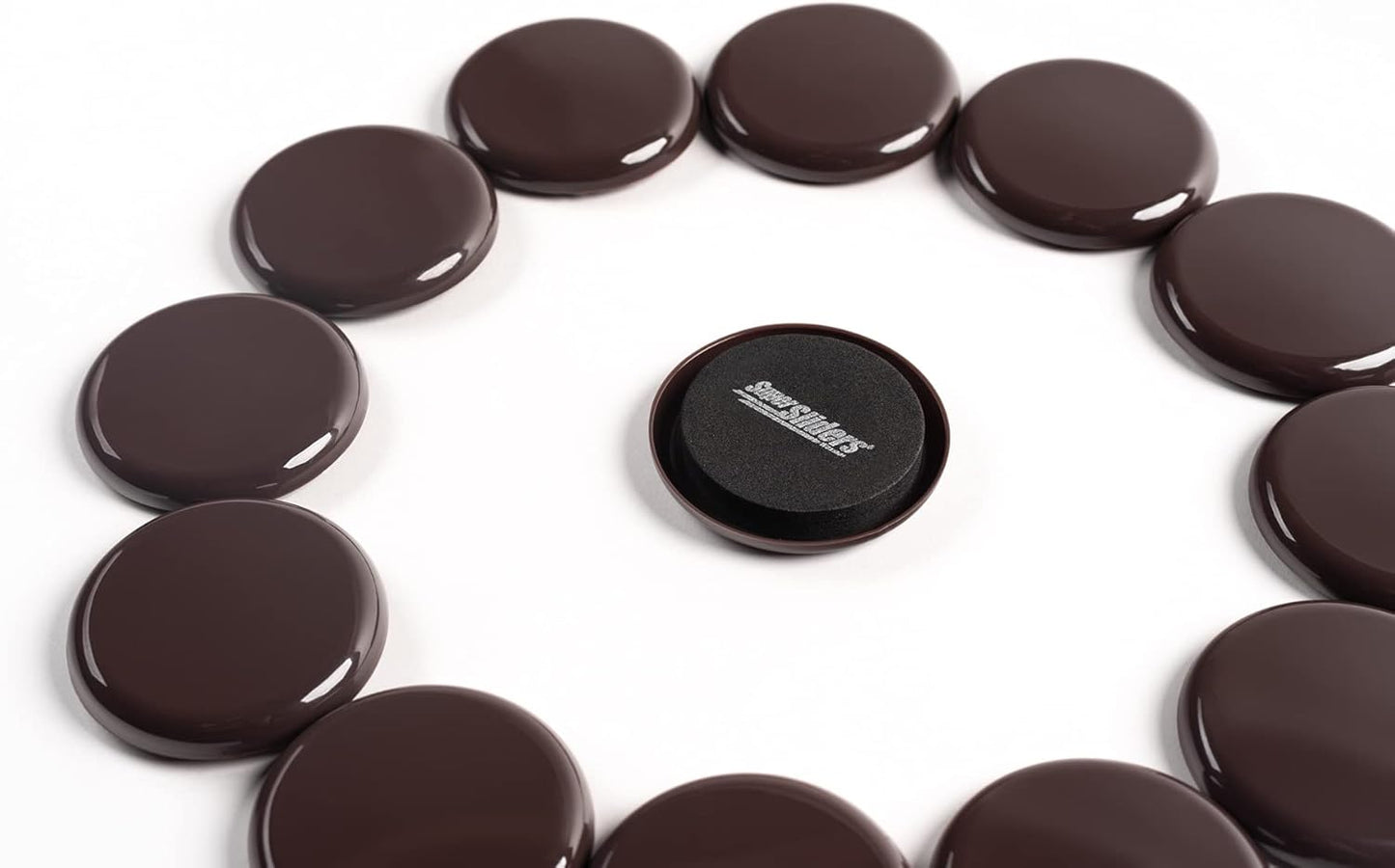 Super Sliders 2-1/2" Round Reusable Furniture Sliders for Carpet, Anti-Slip Protective Furniture Moving Pads for Beds, Sofas, Dressers, Set of 8, Brown