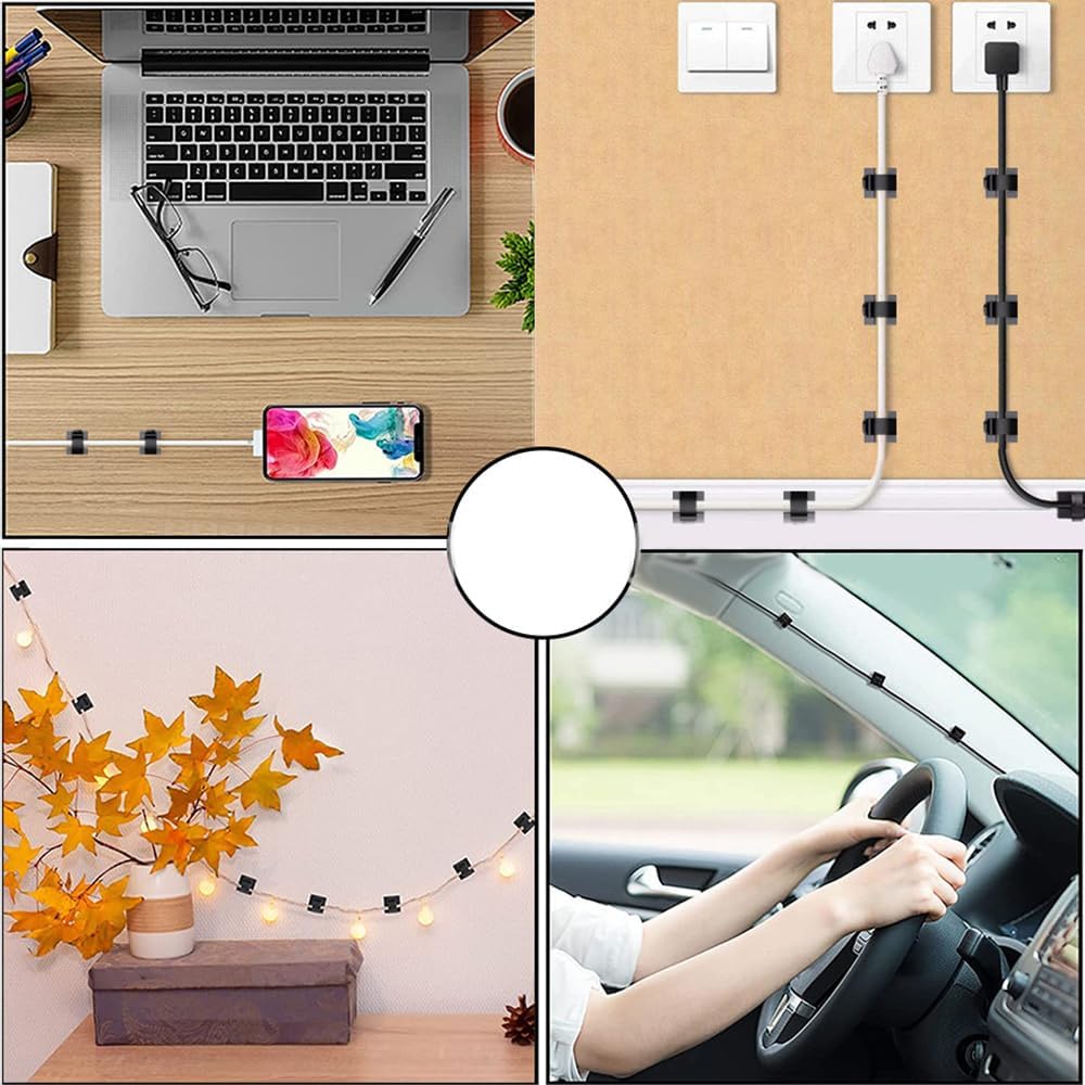 10 Pcs Adhesive Cable Clips,Black 14mm Cable Management Clips with Acrylic Backing, Self-Adhesive Wire Organizer for Cables, Cords and LED Strips