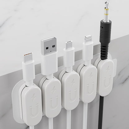 Chargeworx Magnetic Cable Clips - Cord Holder Organizer, No Drill Self-Adhesive Base, Cable Organizer, Repositionable Magnetic Clips, 5-Pack, USB-C Lightning Micro-USB, Desk Nightstand Wall Car, Black