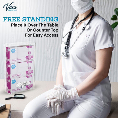 AdirMed VivaEssentials Double Glove Box Holder, Wall Mount or Free Standing Black Acrylic Glove Holder