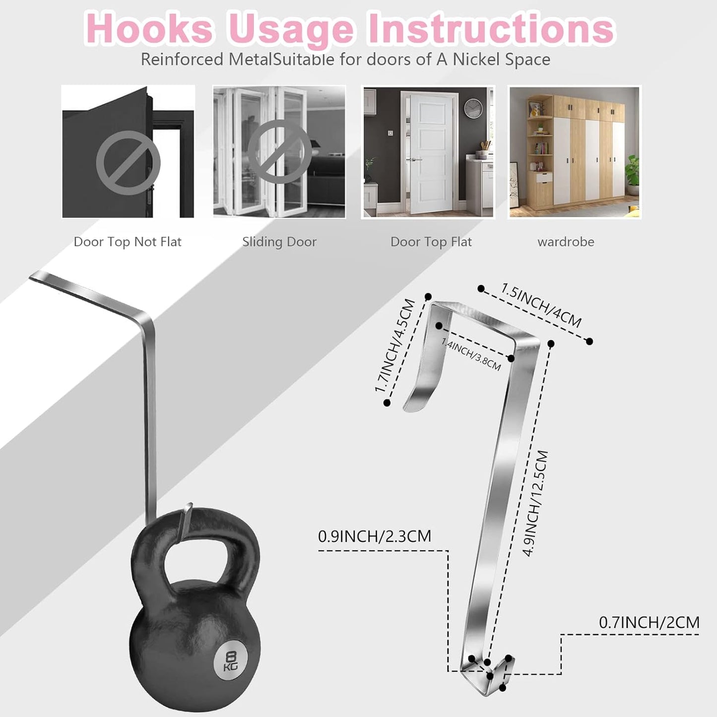 Over The Door Hanging Organizer Storage with 5 Large Pockets,Wall Mount Clear Windows and 2 Widened Metal Hooks for Pantry,Nursery,Diapers,Bathroom,Kitchen,Closet,Dorm