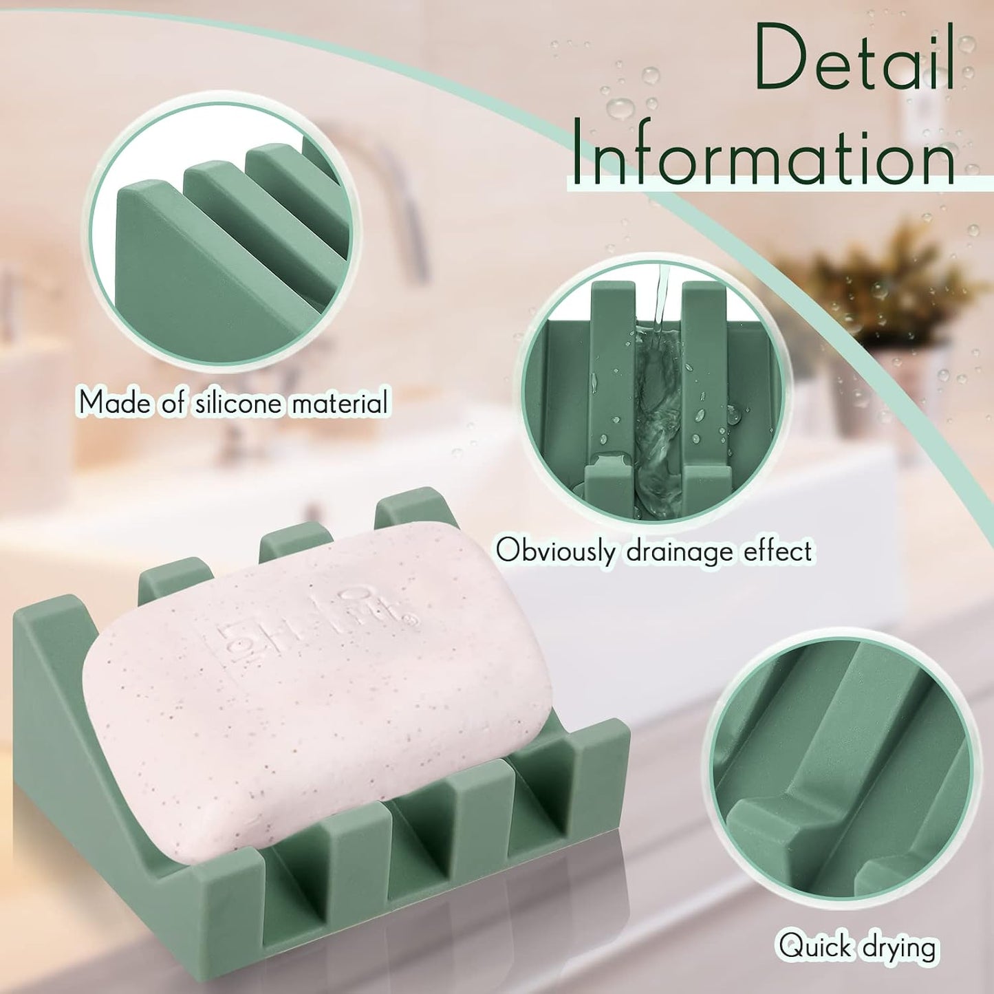 Cunhill 2 Pieces Silicone Soap Dish Self Draining Soap Dish Shower Waterfall Bar Soap Holder Tray with Drain Soap Saver for Kitchen Bathroom Accessories (Black)