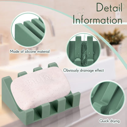 Cunhill 2 Pieces Silicone Soap Dish Self Draining Soap Dish Shower Waterfall Bar Soap Holder Tray with Drain Soap Saver for Kitchen Bathroom Accessories (Black)