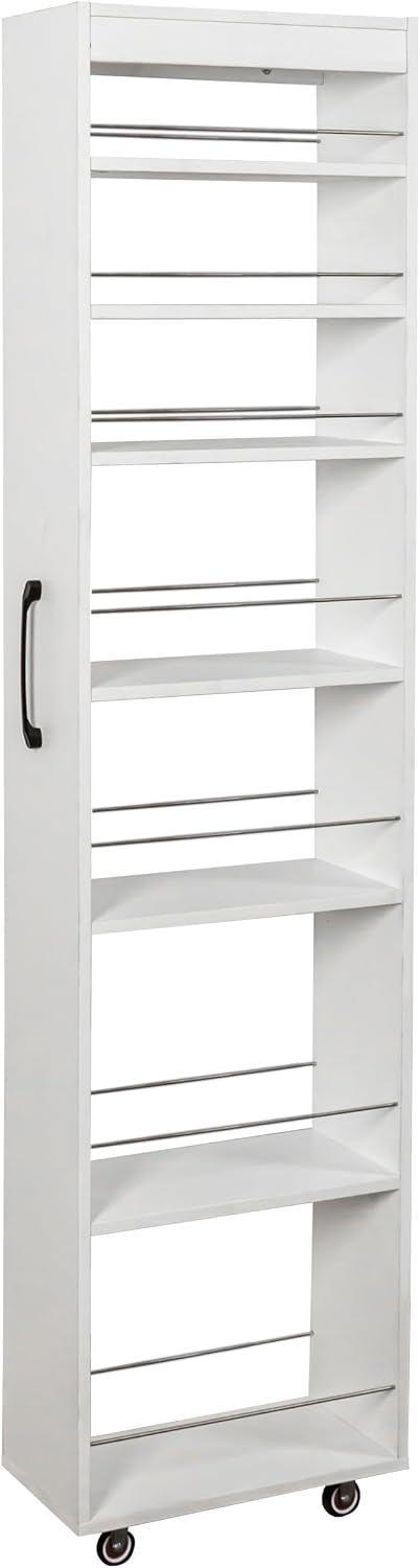 7 Tier Pull Out Cabinet Organizer, Pull Out Spice Rack, Rolling Kitchen Pantry Storage Cabinet, Open Shelf for Kitchen, Narrow Spaces, Wood Spice Rack Next to Fridge, White