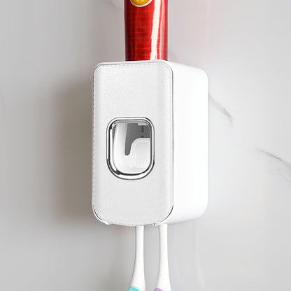 2 Slot Toothbrush Holder and Toothpaste Dispenser Wall Mounted, Automatic Toothpaste Squeezer, 2 in 1 Tooth Brush Toothpaste Organizer for Shower (Grey)