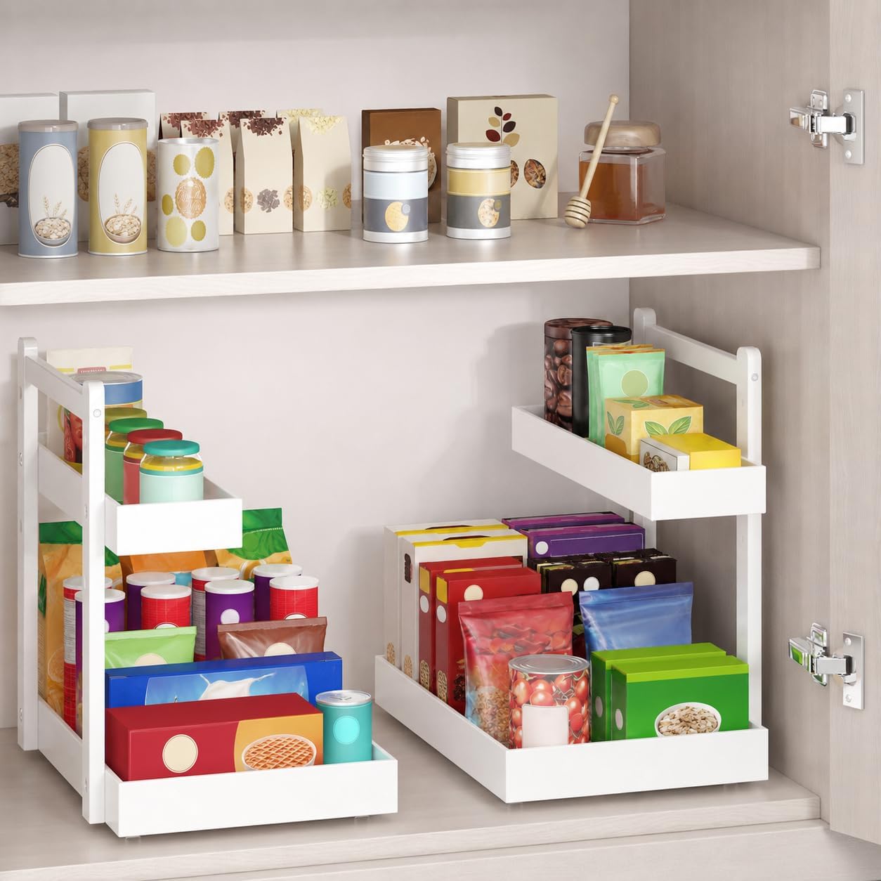 Under Sink Organizer - 2-Tier Pull Out Cabinet Organizer Vertical Slide Out Sink Shelf Storage Shelves for Multi-Purpose Bath Kitchen Bathroom Medicine (Nature, 2 Packs)