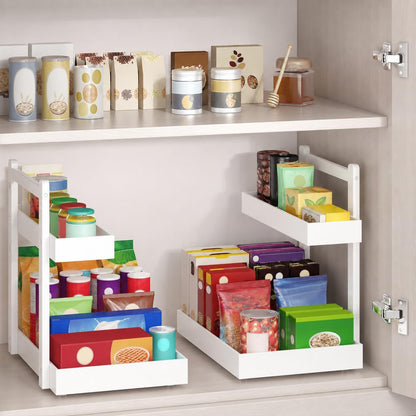 Under Sink Organizer - 2-Tier Pull Out Cabinet Organizer Vertical Slide Out Sink Shelf Storage Shelves for Multi-Purpose Bath Kitchen Bathroom Medicine (Nature, 2 Packs)