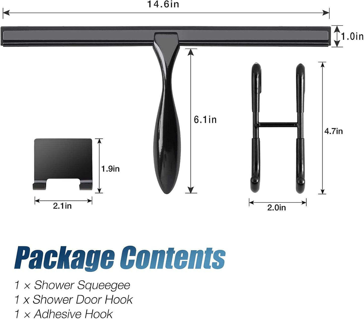 Simtive 14-Inch Shower Squeegee Set, Includes Shower Door Hook and Adhesive Hook, Squeegee for Shower Doors, Mirror and Window, Silver