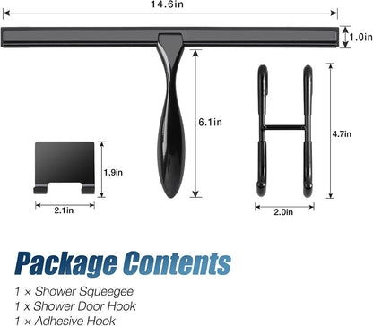 Simtive 14-Inch Shower Squeegee Set, Includes Shower Door Hook and Adhesive Hook, Squeegee for Shower Doors, Mirror and Window, Silver
