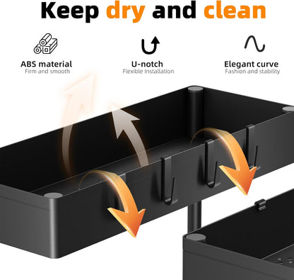 Simple Trending Under Sink Organizer 2 Pack, 2 Tier Cabinet Organizer with Sliding Basket, Multi-Purpose Sink Storage Basket with 4 Hooks for Kitchen Bathroom, Black