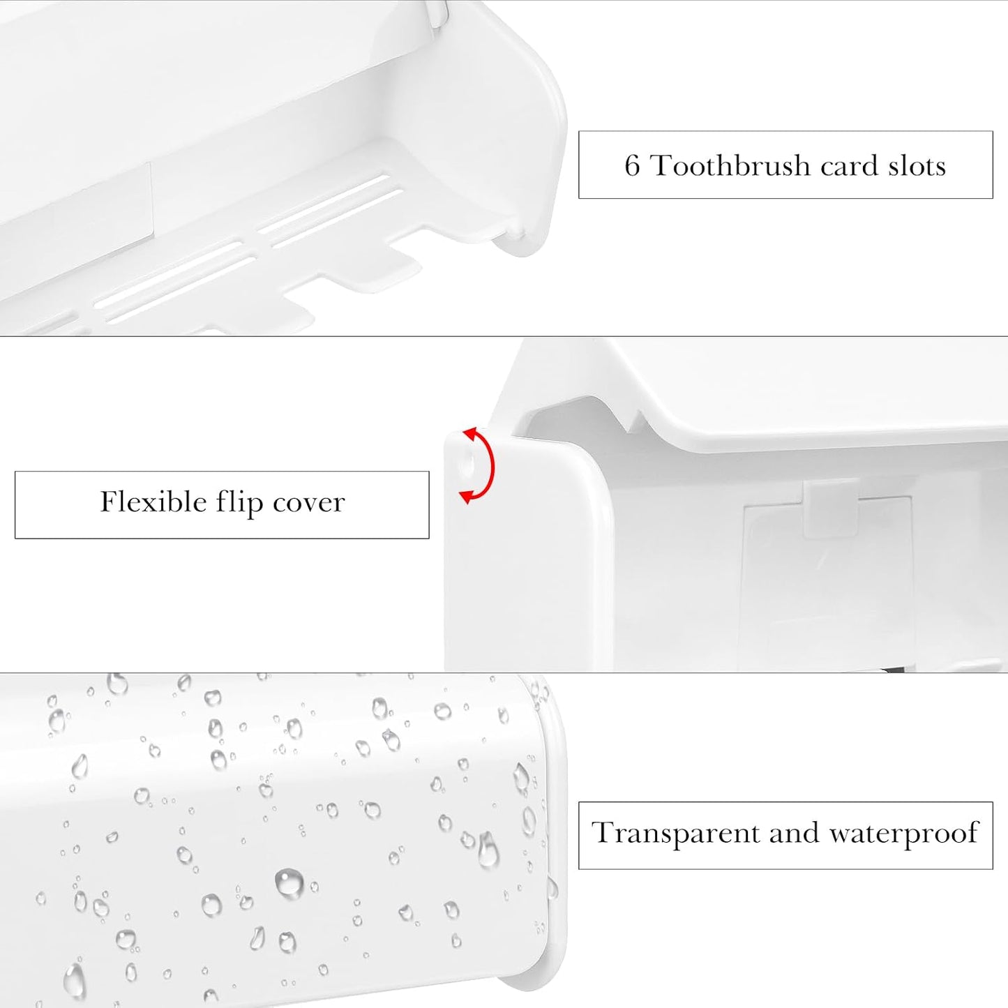 Linkidea Wallmount Toothbrush Holder with Cover for Shower, Space Saving Organizer for RV, Plastic Self Adhesive 6 Slots Tooth Brush Hanger Compatible with Oral-B CrossAction, ExtraClean