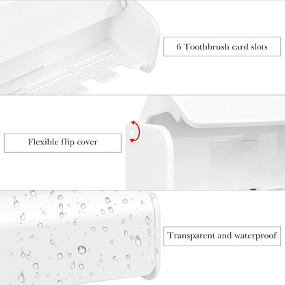 Linkidea Wallmount Toothbrush Holder with Cover for Shower, Space Saving Organizer for RV, Plastic Self Adhesive 6 Slots Tooth Brush Hanger Compatible with Oral-B CrossAction, ExtraClean