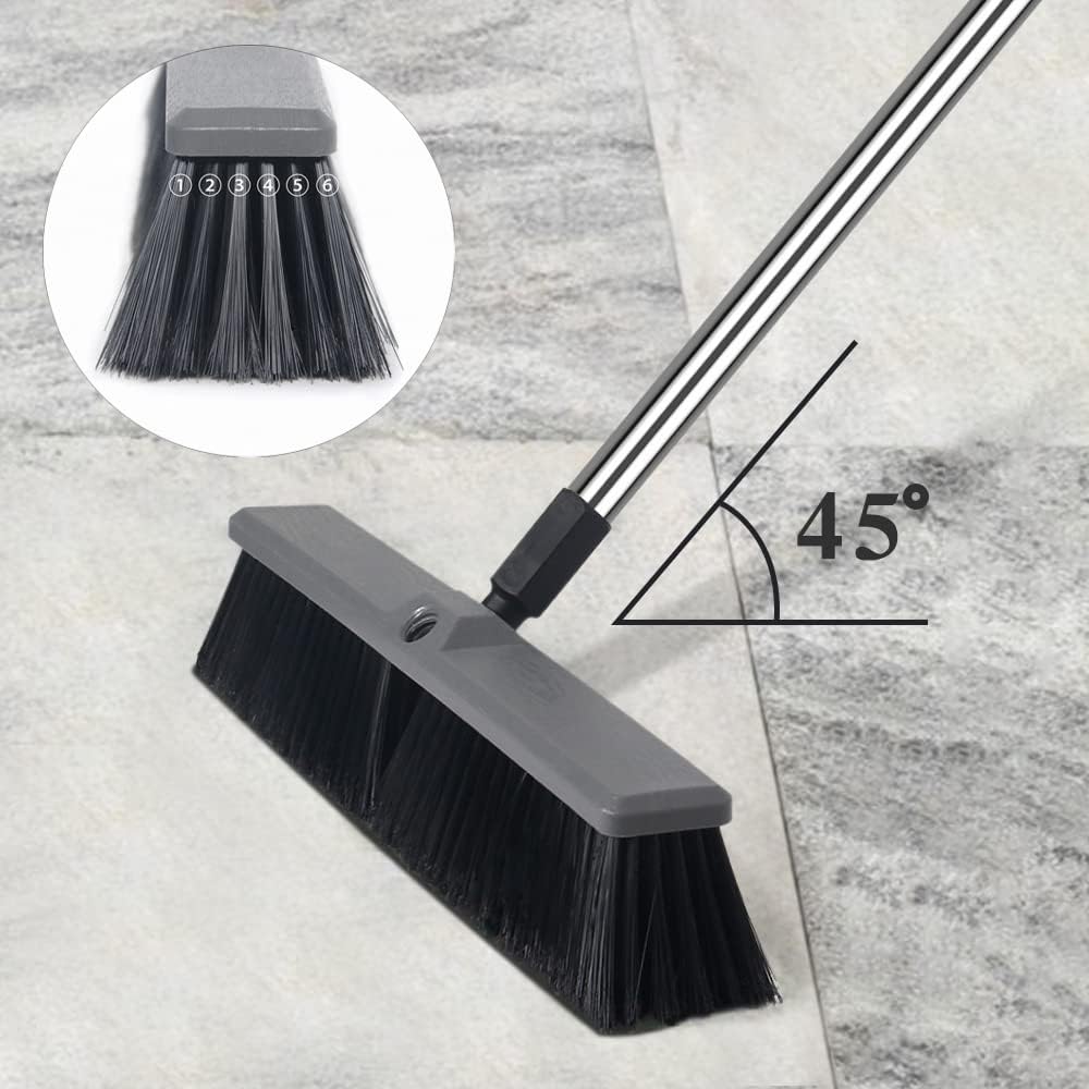 18 Inch Push Broom Brush Outdoor Heavy Duty Broom Stiff Bristles Commercial Outdoor Broom Brush for Cleaning Garage Driveway Yard Patio Deck Concrete Wood Stone Floor with 63" Long Handle