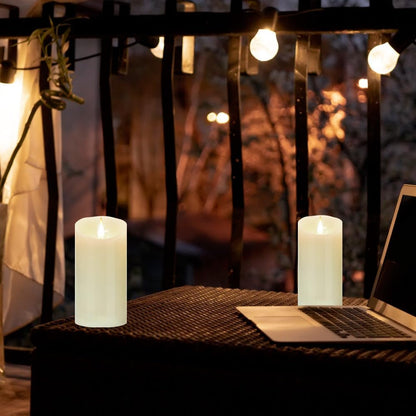 Waterproof Flameless Remote Control Candles 2PACK(D3''*H5.5'')Battery Operated Flickering LED Pillar Candle,plastic with 10-Key 24Hours Timer for Outdoor/Indoor Party Garden Lanterns Porch Ivory