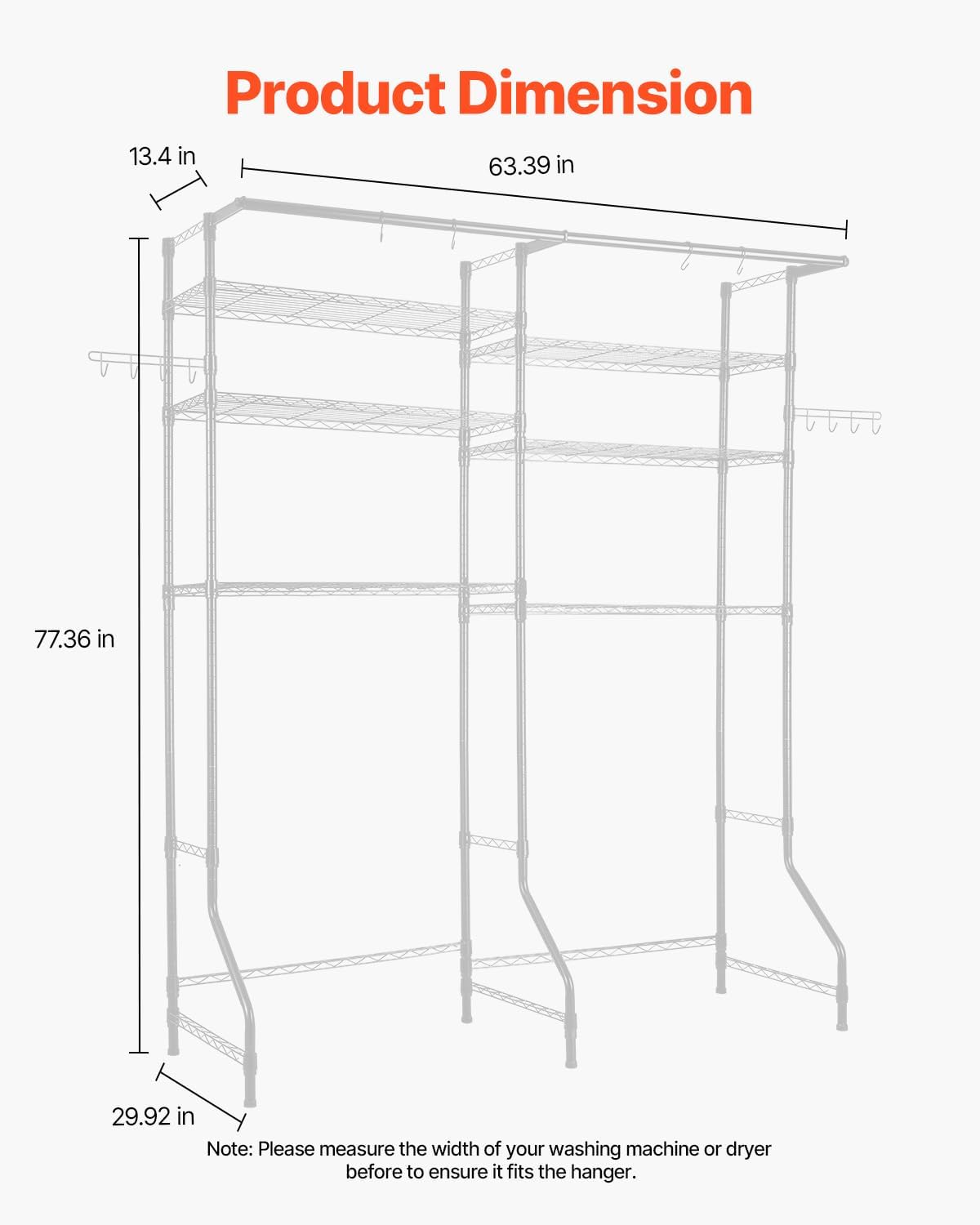 VEVOR Over Washer and Dryer Storage Shelves, 6 Tiers Laundry Room Drying Rack with Hanger Rod and Hooks, Two Rows Adjustable Washer Shelves Space Saver, for Laundry Room Storage & Organization, Black