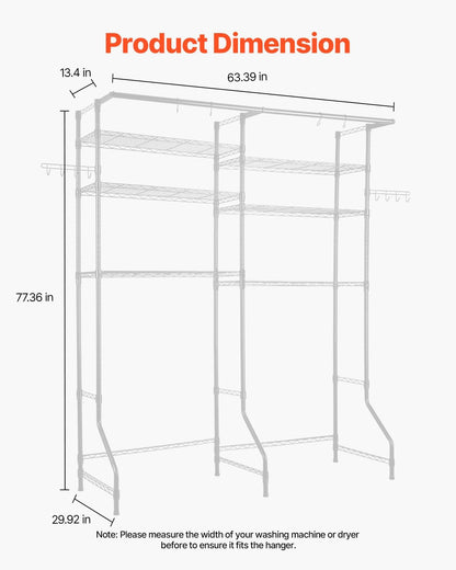 VEVOR Over Washer and Dryer Storage Shelves, 6 Tiers Laundry Room Drying Rack with Hanger Rod and Hooks, Two Rows Adjustable Washer Shelves Space Saver, for Laundry Room Storage & Organization, Black