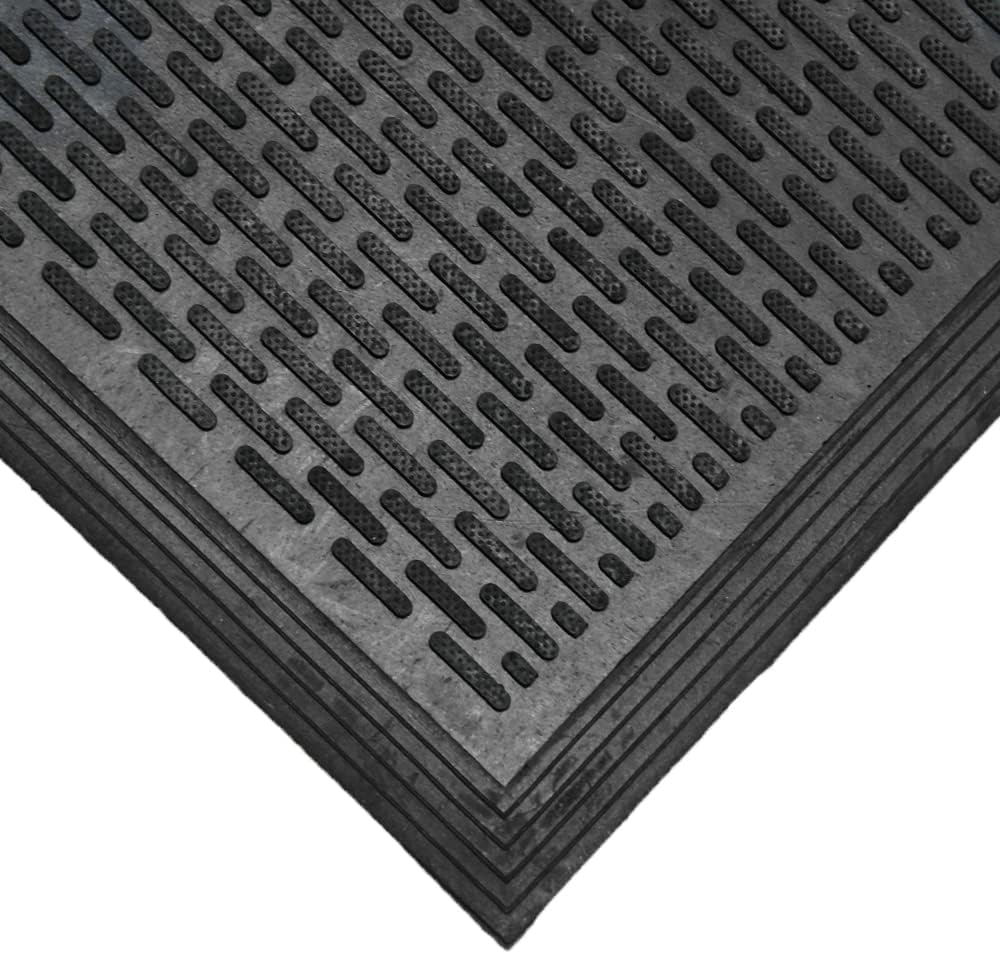 Rubber-Cal "Dura-Scraper Linear" Commercial Rubber Entrance Door Mat - 3/8 in x 3 ft x 5 ft - Black