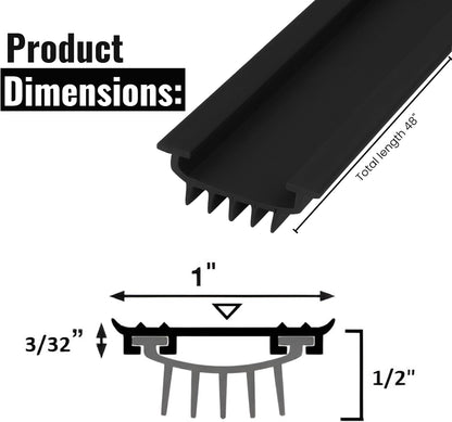 CBW KC Hardware U Shaped Rubber Door Bottom Sweep| Weather Stripping Door Seal Bottom for Front Door Bottom| Under Door Seal for Exterior Doors| Black- 48 Inch