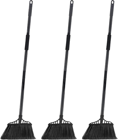 Tiumso Heavy Duty Angle Broom - 55" Adjustable Iron Handle with Stiff Bristles - Commercial-Grade Indoor/Outdoor Broom for Garage, Patio, Kitchen, Sidewalk & Concrete Cleaning (Black & Red)