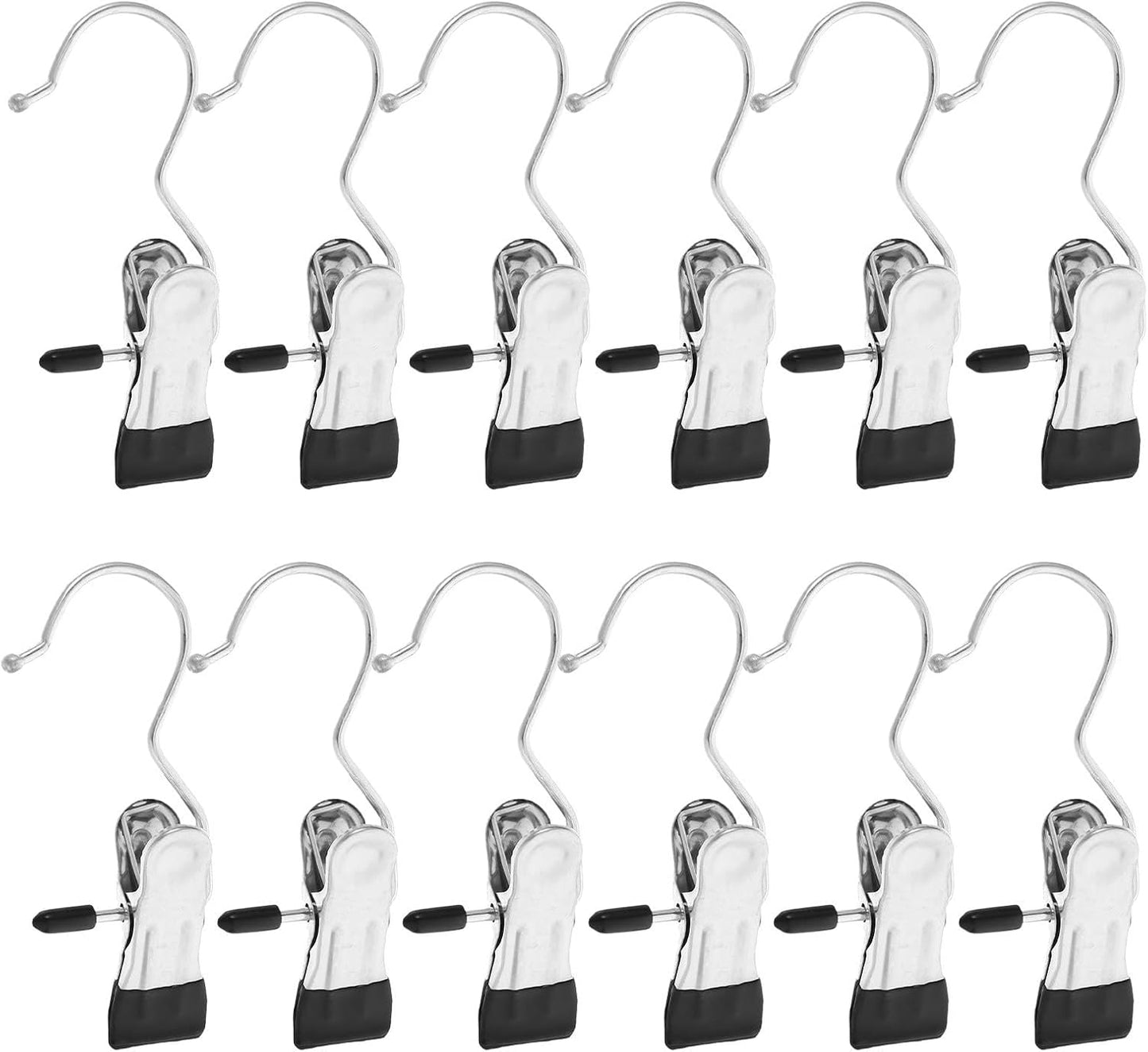 24pcs Stainless Steel Clothes Pins Heavy Duty Laundry Clips with Hooks Portable Windproof Clip Hangers for Bras Underwear Indoor Drying and Closet Organization