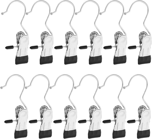24pcs Stainless Steel Clothes Pins Heavy Duty Laundry Clips with Hooks Portable Windproof Clip Hangers for Bras Underwear Indoor Drying and Closet Organization