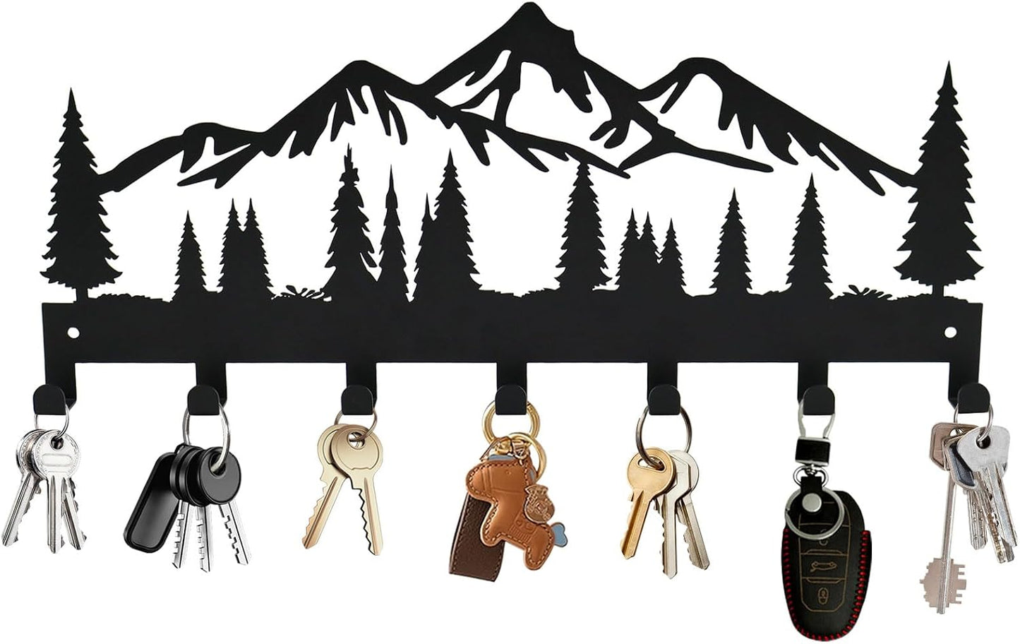 Key Holder for Wall, Metal Wall Hooks Organizer Rack with 7 Hooks for Keys, Coats, Bags – Decorative Home Decor for Entryway, Hallway, Kitchen, Living Room (12 Inches, Mountain)