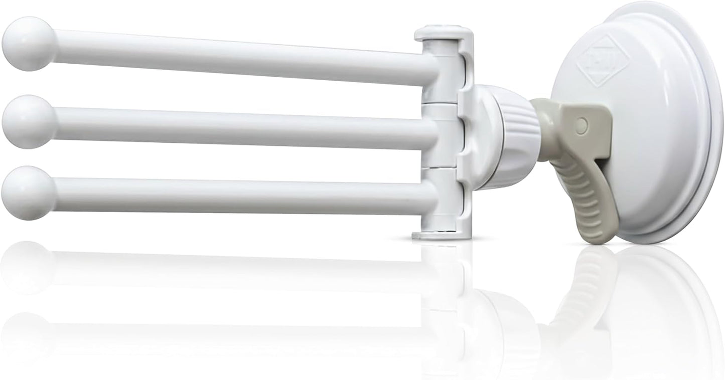 Safe-er-Grip Changing Lifestyles Drip Dry Portable Drying Rack, White with 3 Movable Arms, Swing Arm Suction Cup Towel Bar, Bath Towel Rack Hanger Towel Holder Organizer 11.5x17 Inch (Pack of 1)
