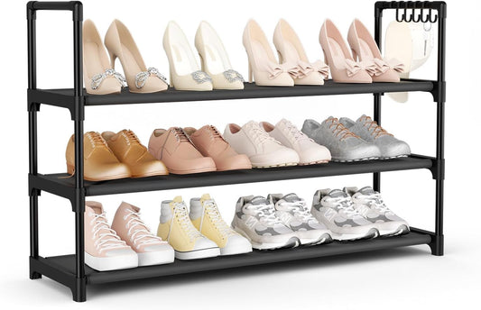 VILICK 5 Tier Shoe Rack with Hook and Side Pocket,Shoe Organizer Space Saver Storage for 20-25 Pair Shoe Storage Shelf Sturdy Free Standing Long Shoe Rack Organizer for Closet,Entryway,Small Spaces
