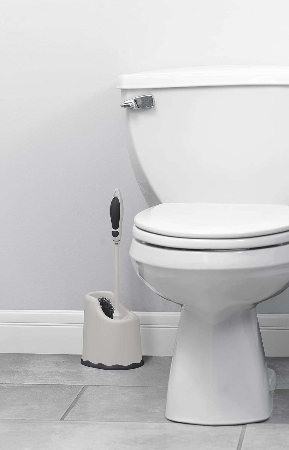 Superio Toilet Bowl Brush and Holder with Under Rim Cleaner for Bathroom, Toilet Brush and Caddy with Non Scratch Bristles and Under Rim Lip Brush