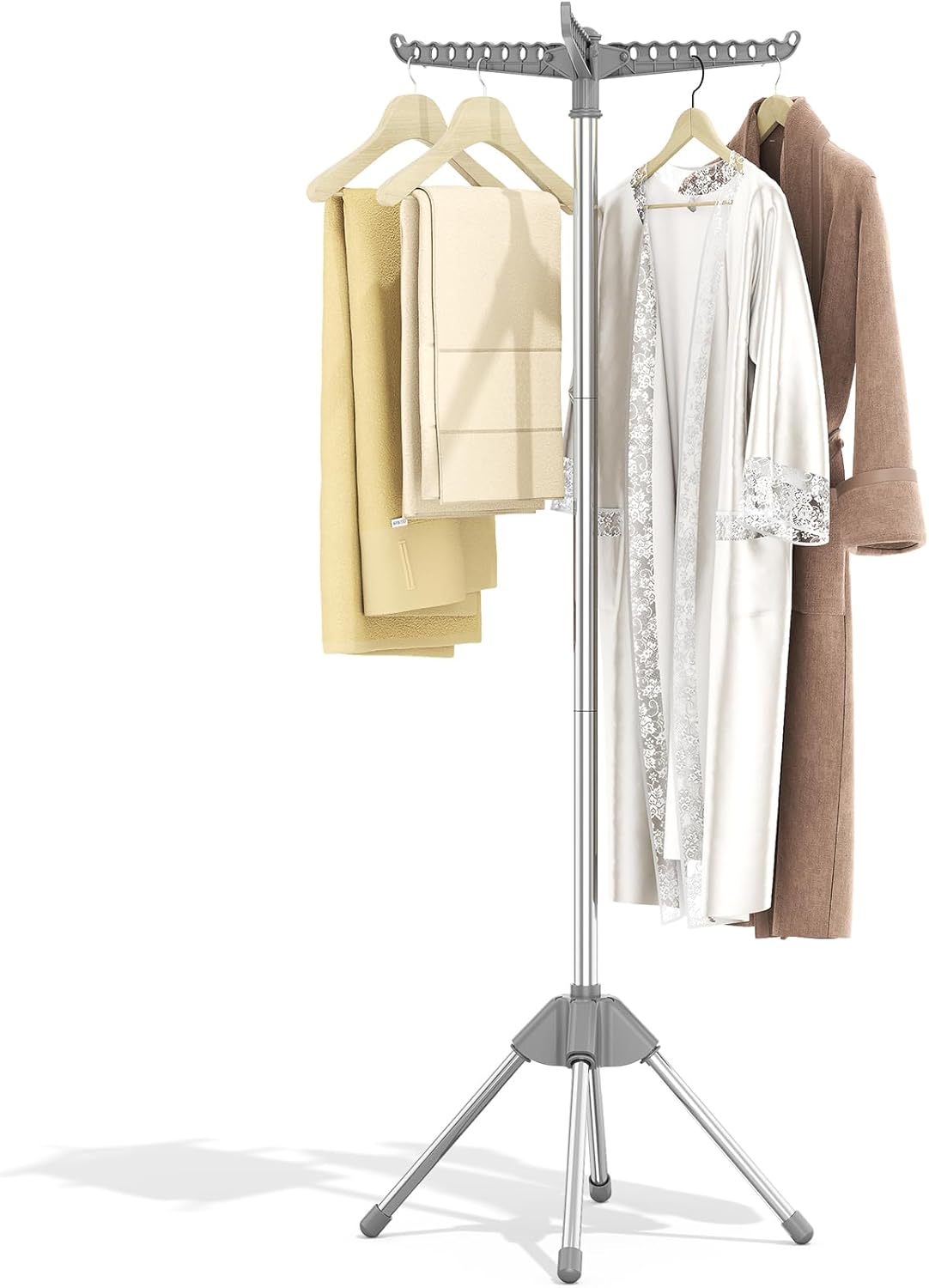 KINGBOARD Clothes Drying Rack, 72-Inch 2-Tier Stainless Steel, Grey | 2-Tier Design, 6 Rotating Arms, 27 Hanger Holes, 24 Clips, 4-Leg Base, Compact Storage, Indoor and Outdoor Use